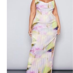 PrettyLittleThing Purple and Yellow Maxi Gown